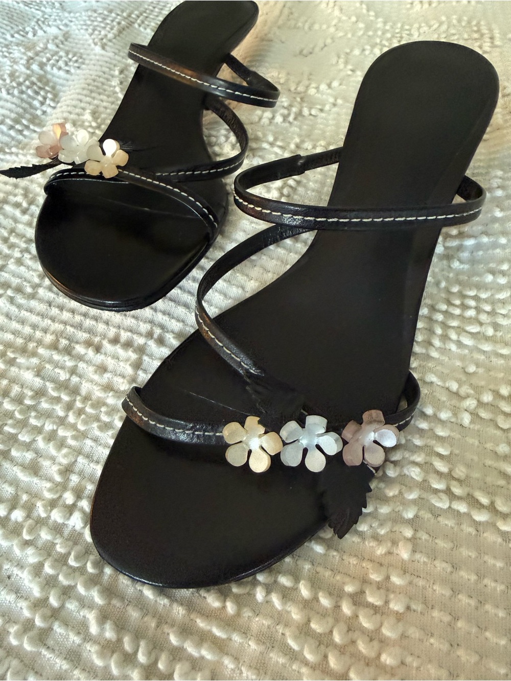 Black Flower Accent Kitten Heel Sandal - Picture 5 of 5
